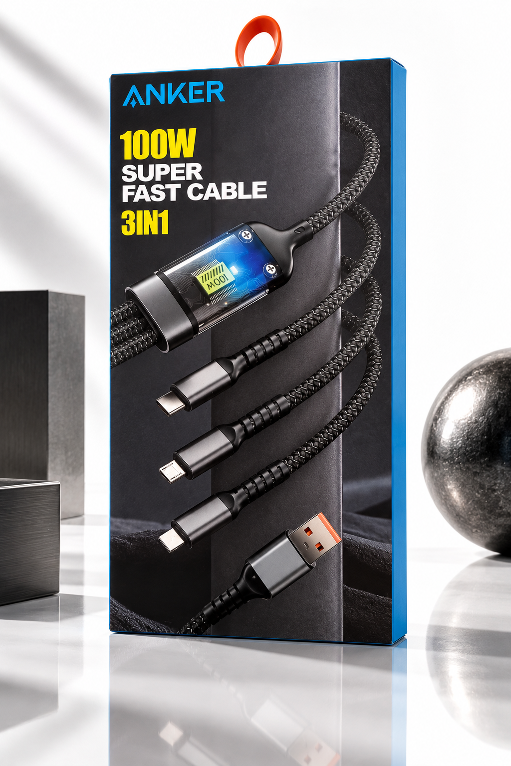 Câble de charge Anker 3-en-1 tressé 100 W